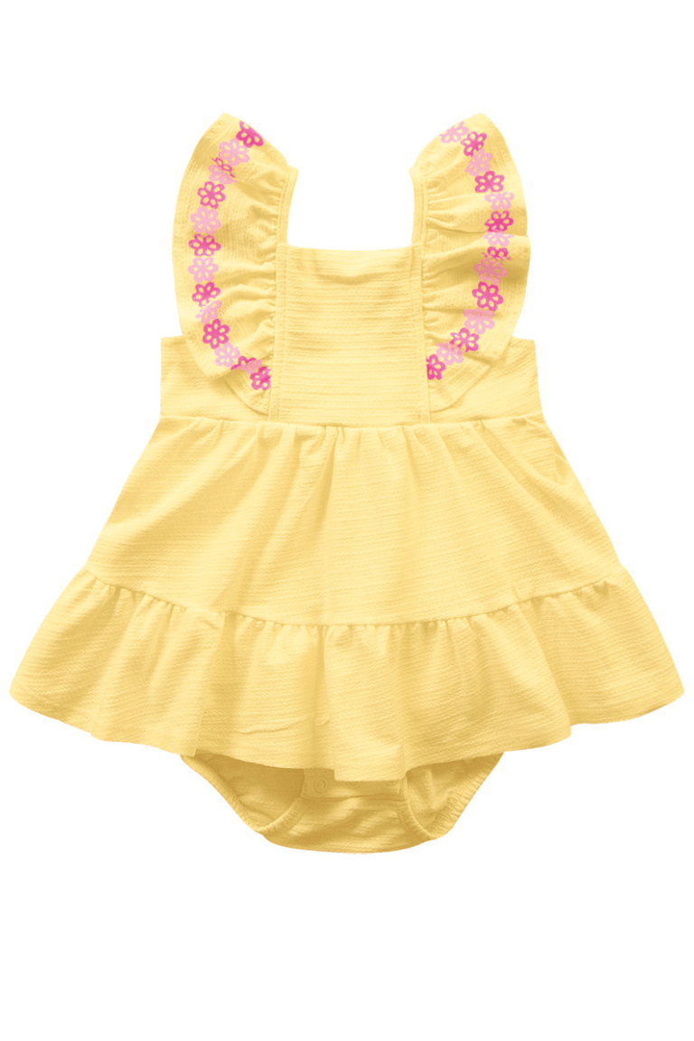 BODY BEBÊ CORES LILÁS/AMARELO FLOR BABADO - FAKINI	