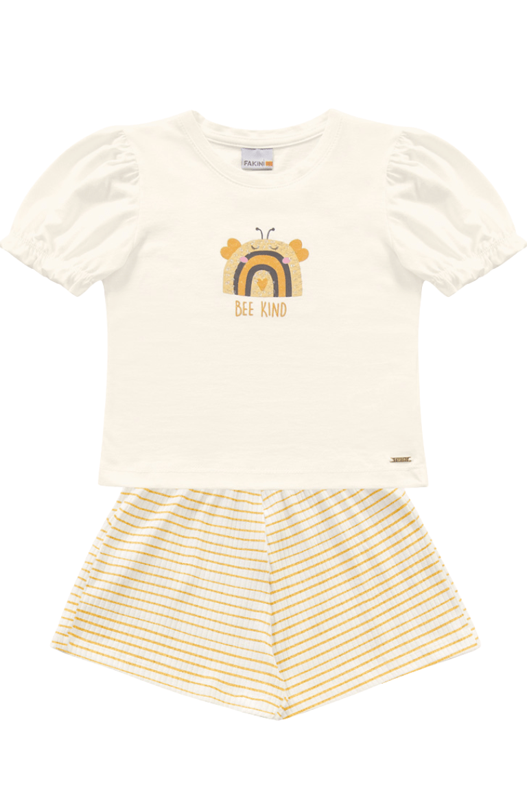 CONJUNTO BEE KIND OFF WHITE LISTRAS DOURADAS - FAKINI
