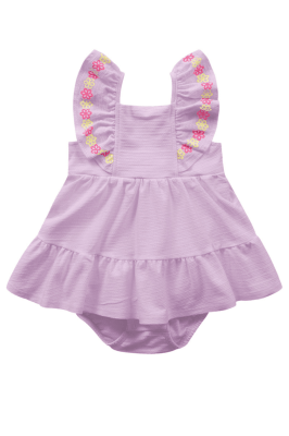 BODY BEBÊ CORES LILÁS/AMARELO FLOR BABADO - FAKINI	