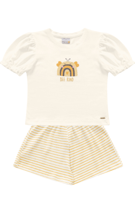 CONJUNTO BEE KIND OFF WHITE LISTRAS DOURADAS - FAKINI	