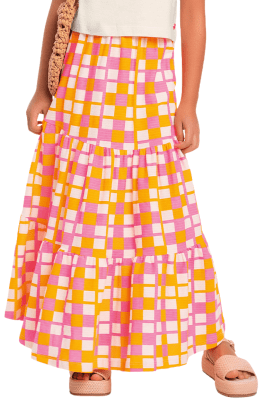 CONJUNTO BLUSA E SAIA LONGA ROSA/LARANJA - FAKINI	