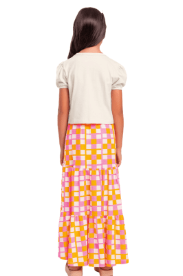 CONJUNTO BLUSA E SAIA LONGA ROSA/LARANJA - FAKINI	