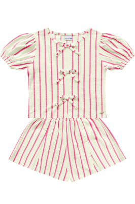 CONJUNTO BLUSA TRÊS LACINHOS LISTRAS ROSA - FAKINI	