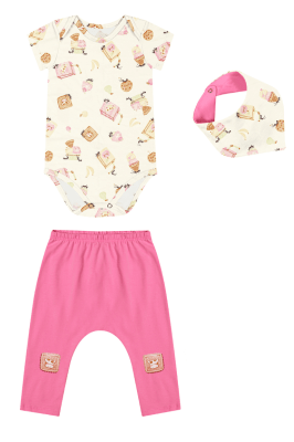 KIT BEBÊ MENINA ESTAMPA BEBE/ROSA COM BABADOR - ELIAN