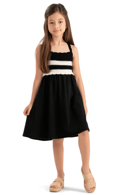 VESTIDO INFANTIL LISTRAS TRICÔ PRETO - COLORITTÁ 