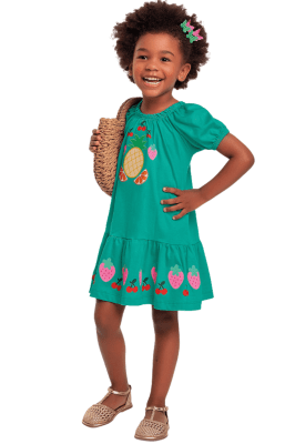 VESTIDO VERDE ABACAXI FRUTAS - FAKINI	