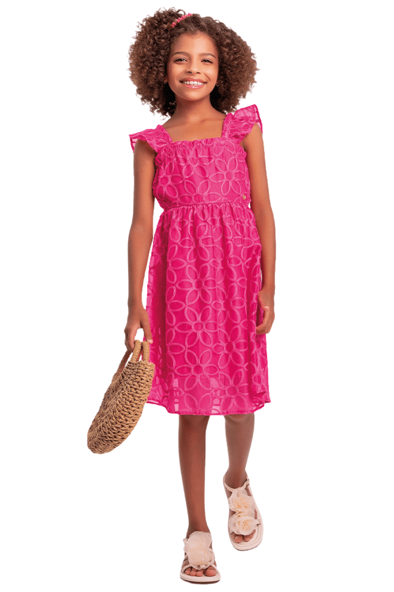 VESTIDO PINK FLOR BORDADO - FAKINI	